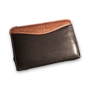 Liz Claiborne Black & Brown Leather Snap Closure Coin Zip Trifold Wallet